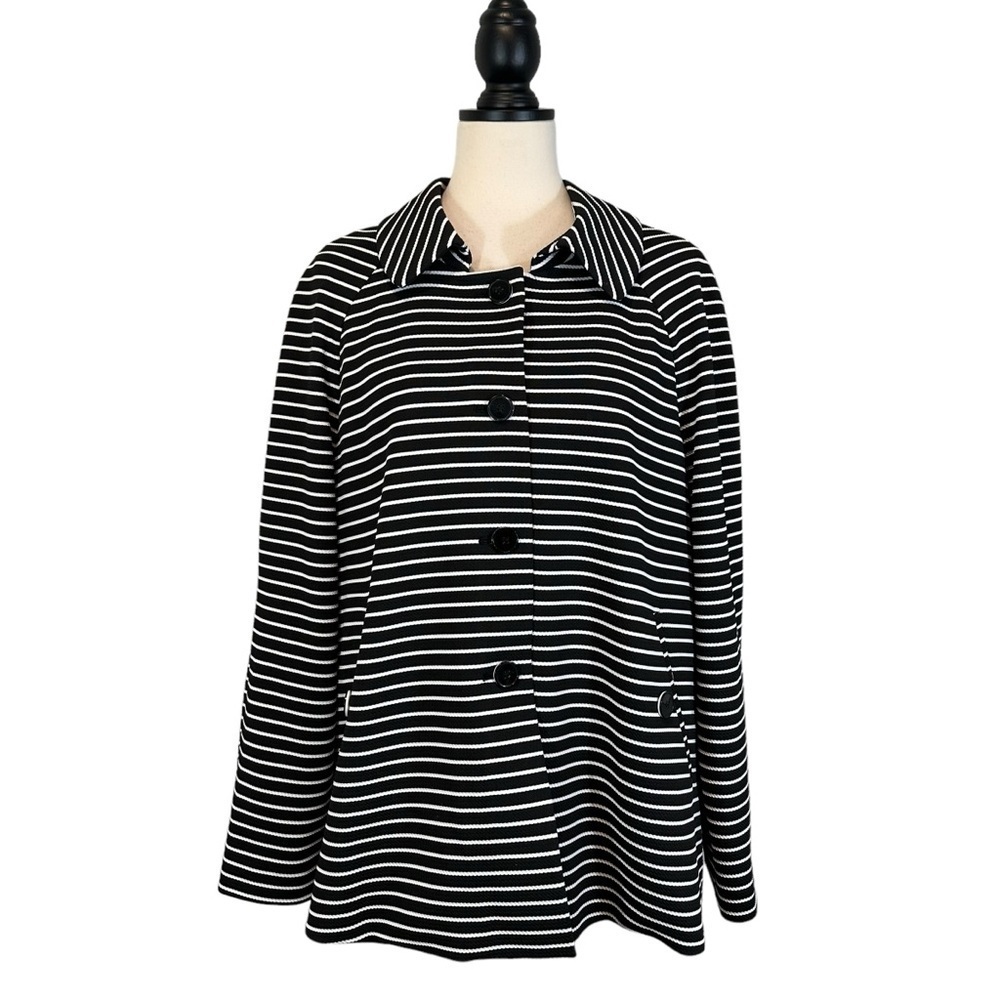 Nine West Women's Black & White Striped Jacket Size 14 Coat Cape [B35#71]